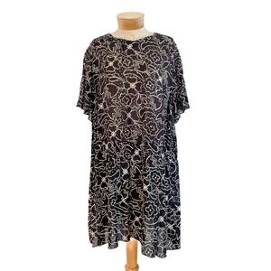 Gudrun Sjoden Bugg Drop Waist Tunic Dress Black White Floral Sheer XL Lagenlook
